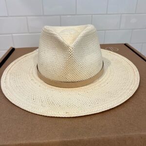 Janessa Leone Natural Straw Hat with Tan Band